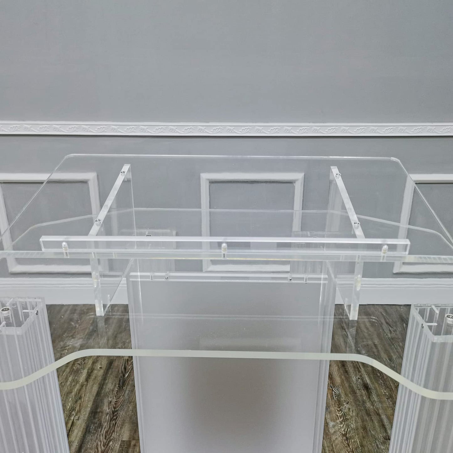 DHXIAMZ Acrylic Podium Stand with Wheels for Restaurants Weddings Offices and Classrooms Wide Reading Surface for Presentations and Lectures