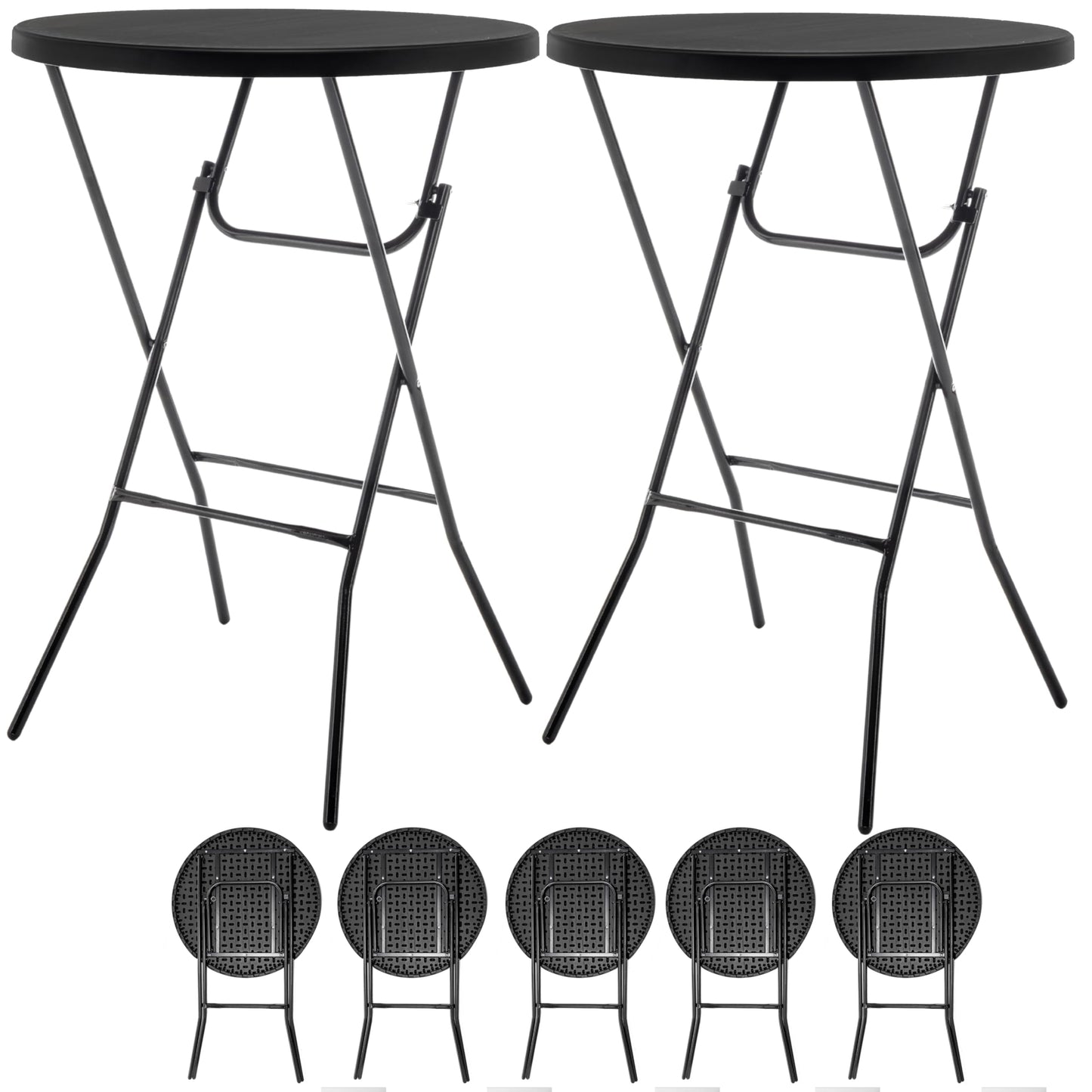 BTEXPERT Set of 5, Black 2.63 Foot Round Plastic Bar Height Folding Table Commercial Portable for Banquet Patio Backyard Dining Wedding Party Events Home Kitchen Indoor Outdoor, Thick Top Metal Frame