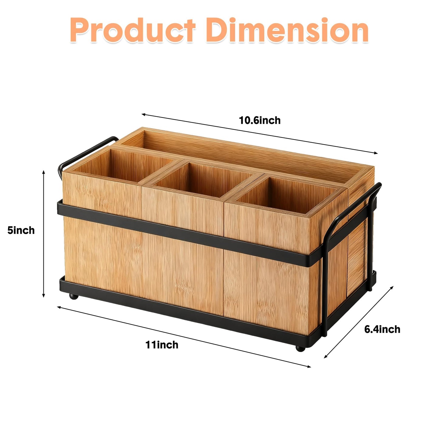 Silverware Caddy Wood Utensil Holder 4-in-1 Bamboo Utensil Caddy with Removable Divider Portable Kitchen & Dining Organizer for Forks, Napkins, Plates, BBQ, Picnic, Camping Countertop Organizing