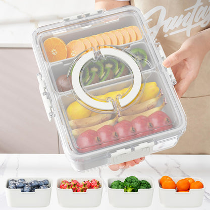 Futego Snackle Box Container,Divided Serving Tray with Lid and Handle,7 Portable Compartment Travel Snack Box for Candy Fruits Nuts Veggie for Road Trip Party Picnic (1 Pack-Dishwasher Safety)