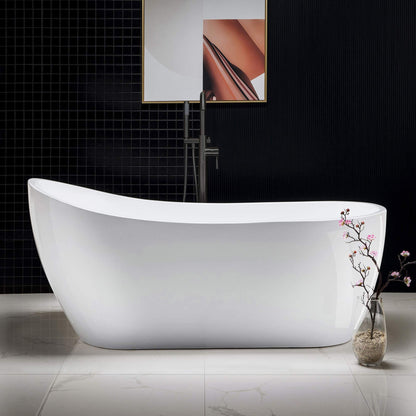 WOODBRIDGE 67" Acrylic Freestanding Bathtub Contemporary Soaking White Tub with Matte Black Overflow and Drain，B0001 -MB-Drain &O