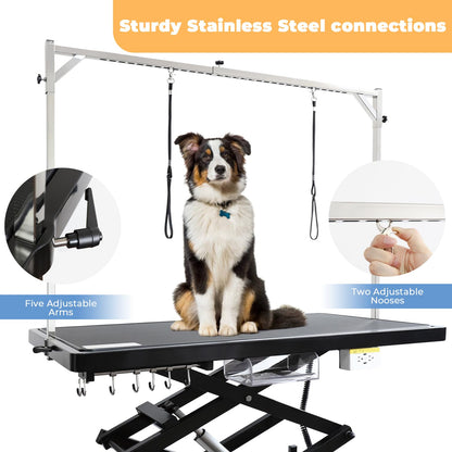 UDSONFY Electric Pet Dog Grooming Table, 50" Heavy Duty Grooming Table Professional Double X-Lift for Large Dogs Adjustable Height: 12"-45.8" Non-slip, AC Outlets, Storage Tray, 2 Nooses, Black