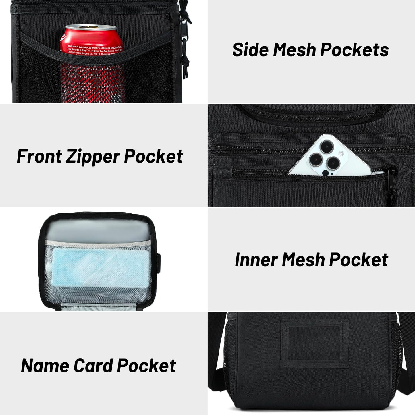 MIER Insulated Lunch Box Dual Compartment Lunch Bag Leakproof Cooler for Men Women Adult Work, Black, Medium (Upgraded Extra-Tall Bottom Layer)