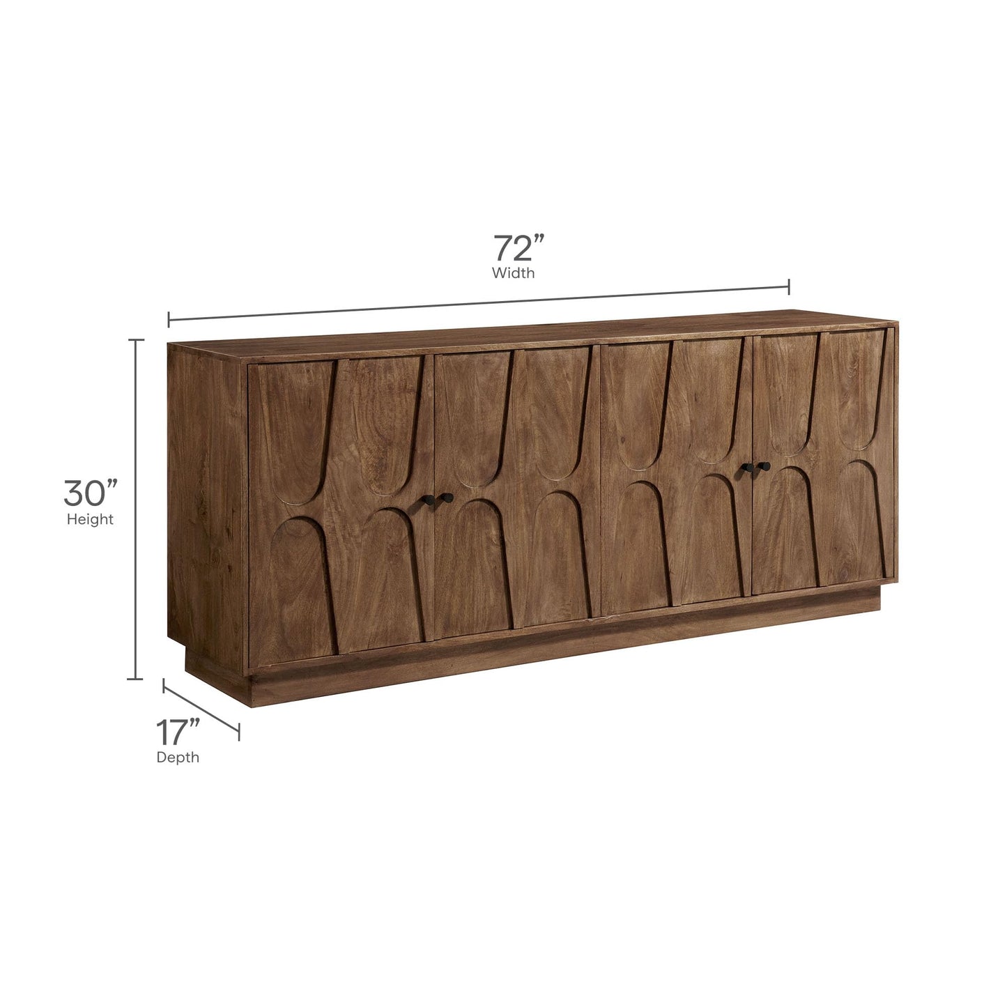 Modway Veda 72 Inch Mango Wood Sideboard Storage Cabinet in Walnut - Mid-Century Modern Buffet Credenza with 4 Doors