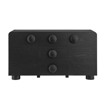 Modway Sonnet Retro Curved Sideboard in Black – 57 Inch Modern Buffet Cabinet with Circle Knobs – Credenza Cabinet with 3 Drawers – TV Stand Media Cabinet for Living Room, Home Office, Lounge Area