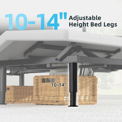 Yiree Queen Adjustable Bed Base Frame, Wireless Remote & Lift Motor, Dual USB Ports,Ergonomic Upholstered Bed Frame, Under Bed Lighting, Independent Head and Foot Tilt