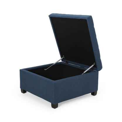 YOPTO 31" Square Storage Ottoman,Linen Footrest with Wooden Legs,Upholstered Button Tufted Coffee Table for Living Room,Navy Blue