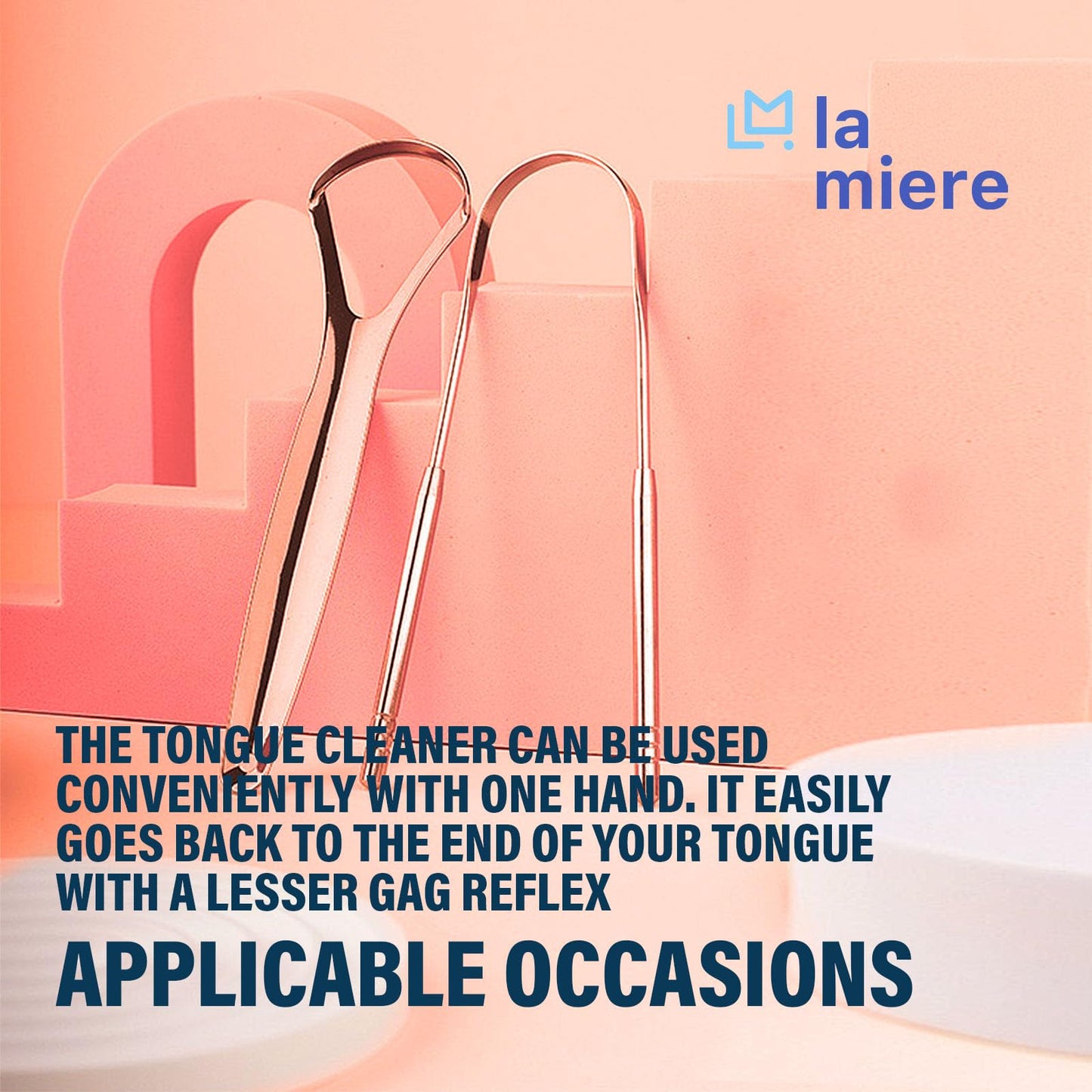 LA MIERE Tongue Scraper (2 Pack), 100% Stainless Steel, Easy to Use Tongue Scraper for Adults, Tongue Cleaner for Oral Care & Hygiene with Natural Cotton Bag