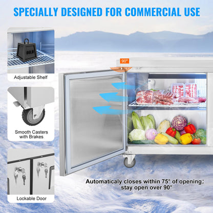 VEVOR 60" Commercial Refrigerator Sandwich & Salad Prep Table, 16.4 Cu. Ft Stainless Steel Refrigerated Food Prep Station with 2 Doors, Frost Free Refrigerator with Lock for Restaurant, Bar, Store