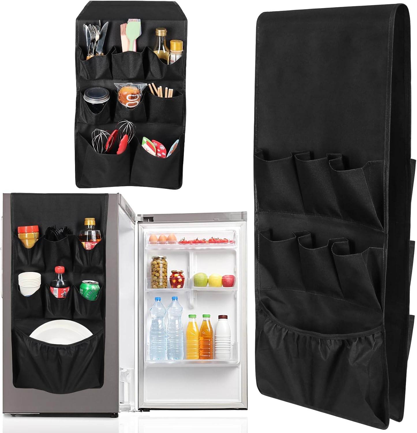 Mini Fridge Organizer with 15 Pockets, Over the Fridge Storage Organizer for Dorm, Durable Mini Fridge Caddy
