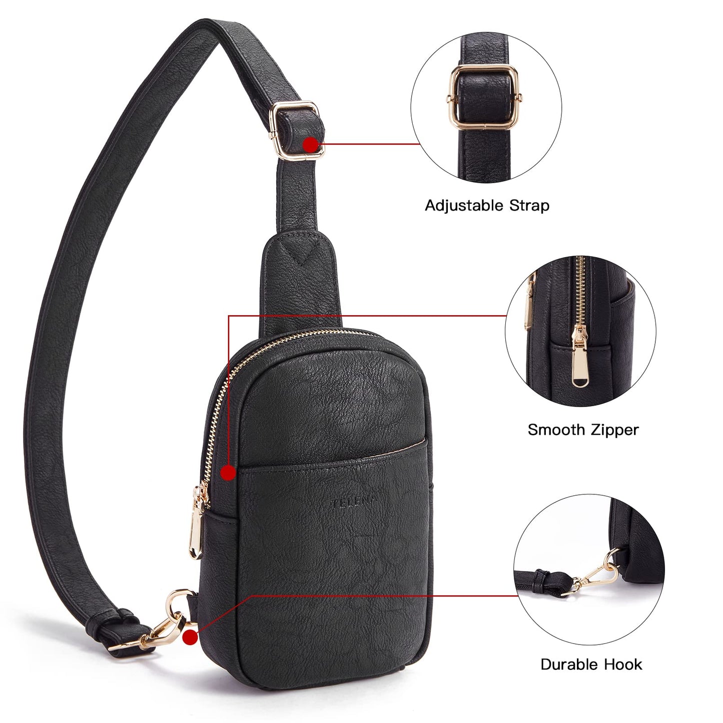 Telena Small Sling Bag for Women Leather Crossbody Fanny Packs Chest Bag for Women