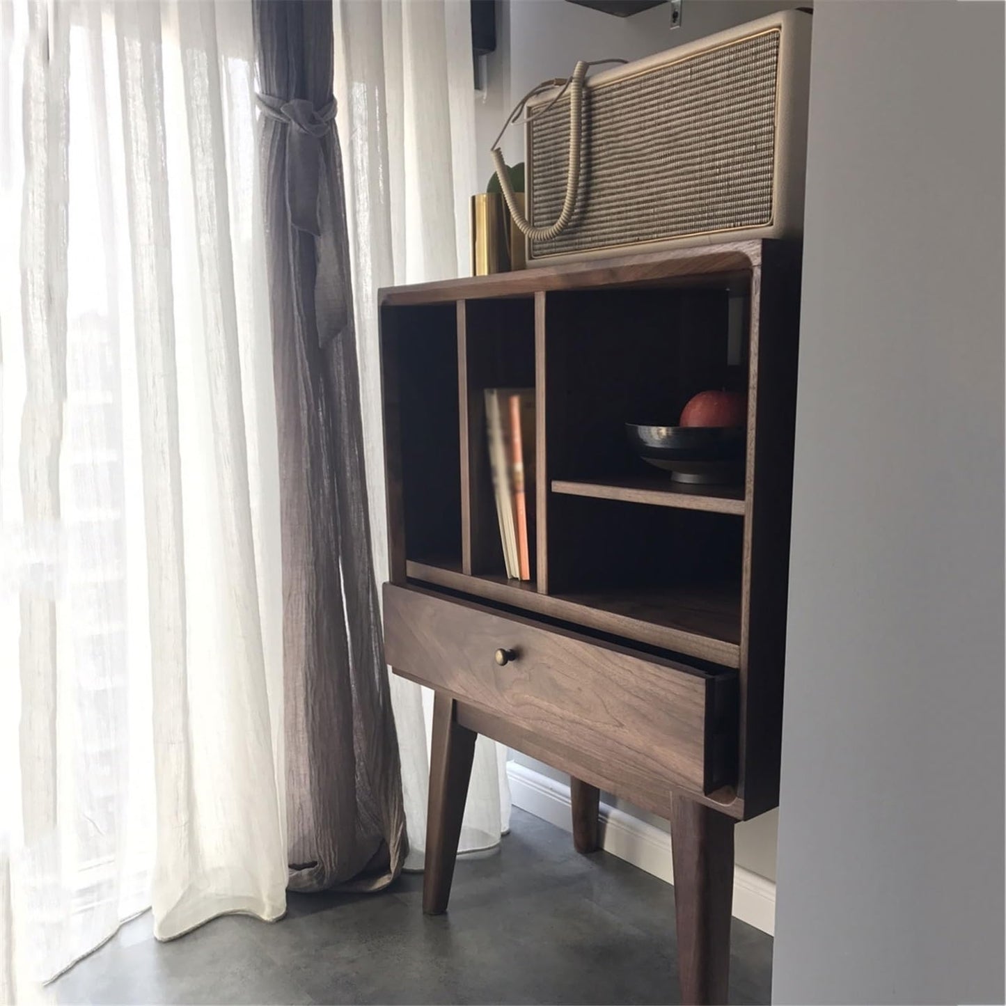 FDFDF Home Multi-Functional Wooden Vinyl Record Cabinet Home Sideboard with Drawer Storage
