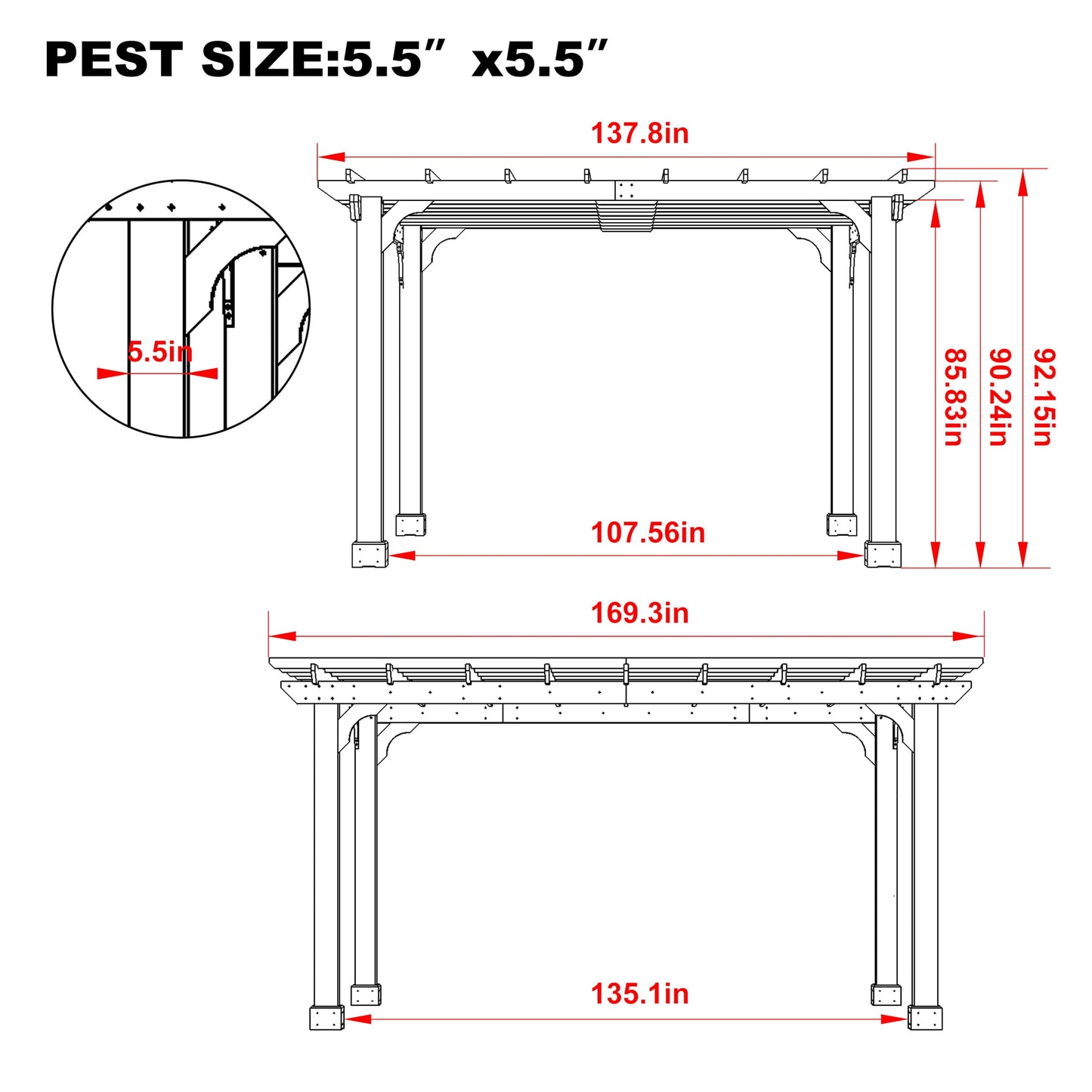 BlueWish 12’ x 14’ Cedar Wood Patio Pergola with Slatted Trellis Roof, Outdoor Pergola Backyard Gazebo with Solid Structure for Deck Yard Grill Party Garden