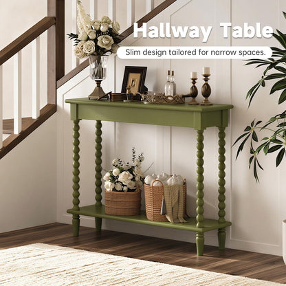 NKGIAG 45'' Vintage Console Table, 100% Solid Wood Tall Entryway Table with 2-Tier Storage for Entrance, Hallway, Foyer, Living Room, Narrow Couch Table Behind Sofa, Minimal Assembly, Green