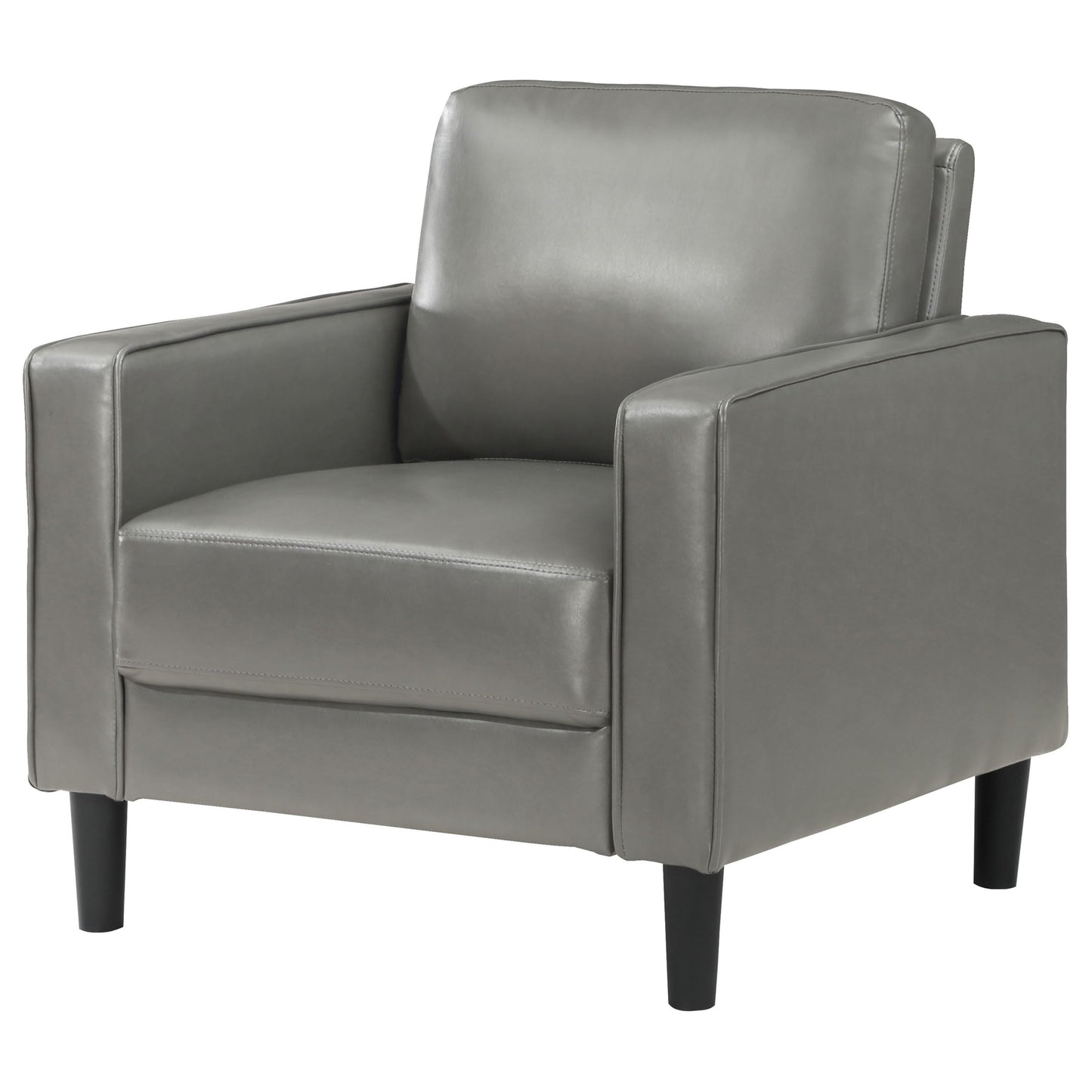 Coaster Home Furnishings - Ruth - Track Arm Accent Chair with Gray Faux Leather Upholstery, Foam Cushion and Tapered Legs - Living Room - Gray - 508367