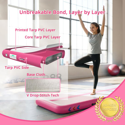 WELANDFUN Tumble Track Mat for Gymnastics | 6 inches Air Tumbling Mats, 16ft Inflatable Gymnastics Mat for Home Use, Training, Cheerleading, Water Yoga with Electric Air Pump