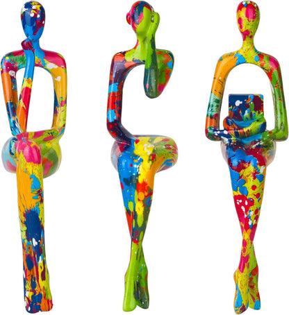 3Pcs Graffiti Thinker Statue Accents Reading Women Sculptures, Modern Aesthetic Figurine Decoration, Abstract Art