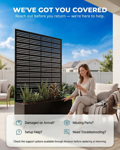 TinFrey 73" Tall Privacy Planters with Trellis, Freestanding Metal Planter Box with Trellis on Wheels, AC Unit Cover for Patio, Hide Trash Cans Pool Equipment, 5 Built-in Drainage Holes - Black