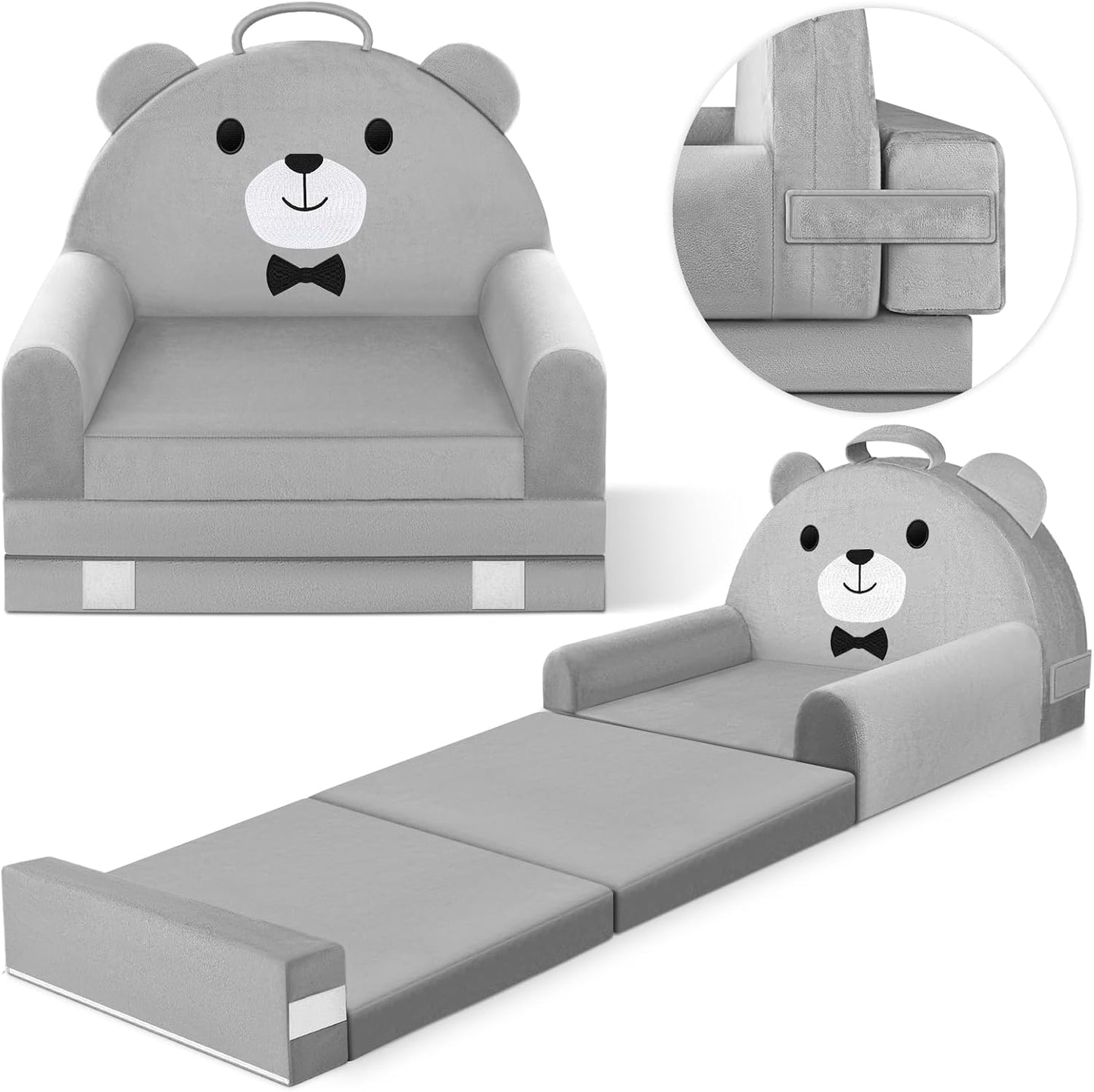 Cozy Kids Sofa Bed with Removable Washable Cover & Magic-Tape Backrest Foldable Toddler Chair, Crystal Velvet Furniture
