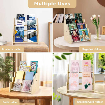 Kesiya Greeting Card Display Stand , Acrylic Sticker Display Holder for Vendors, Counter Retail Display Rack , 4-Tiered Wooden/Acrylic Display stand for postcard /Brochure/Photos/Picture