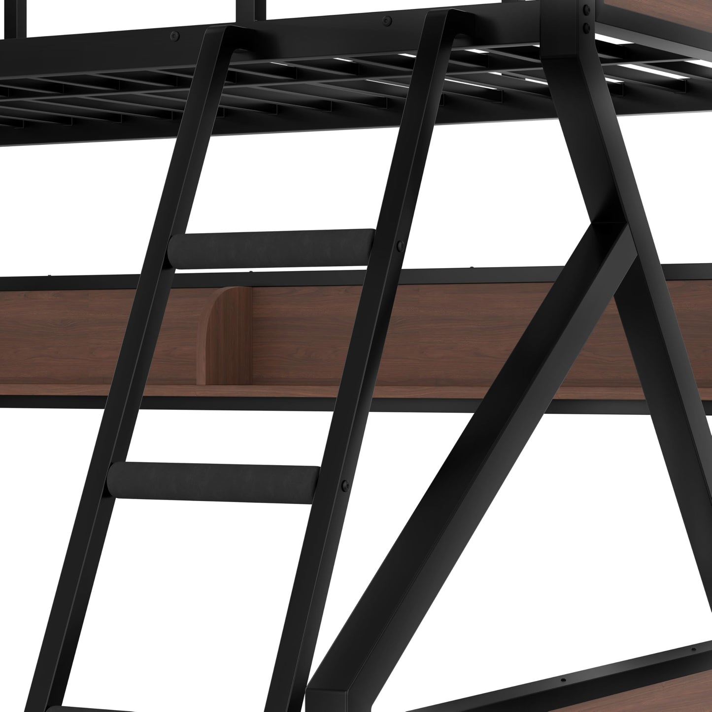 Bellemave Twin XL Over Queen Bunk Bed with Storage Shelf and RGB LED Lights, Adults Bunk Bed with Angle Padded Ladder, Heavy Duty Bunk Beds with Noise-Reducing Rubber Stoppers, Black