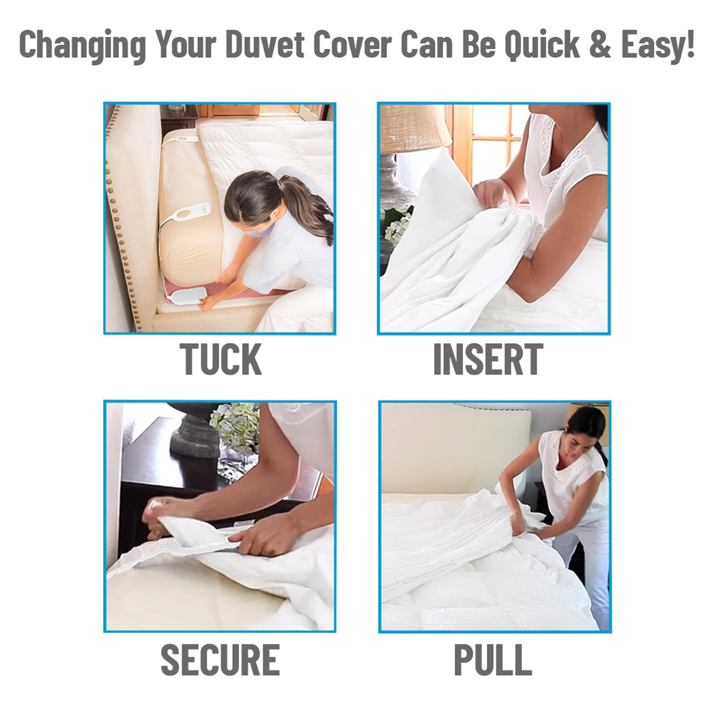 Mind Reader Duv-aid Duvet Cover Changer System, Time-Saving, Prevents Slipping, Easy to Use, Bedroom, Plastic, 2 Pcs, White.