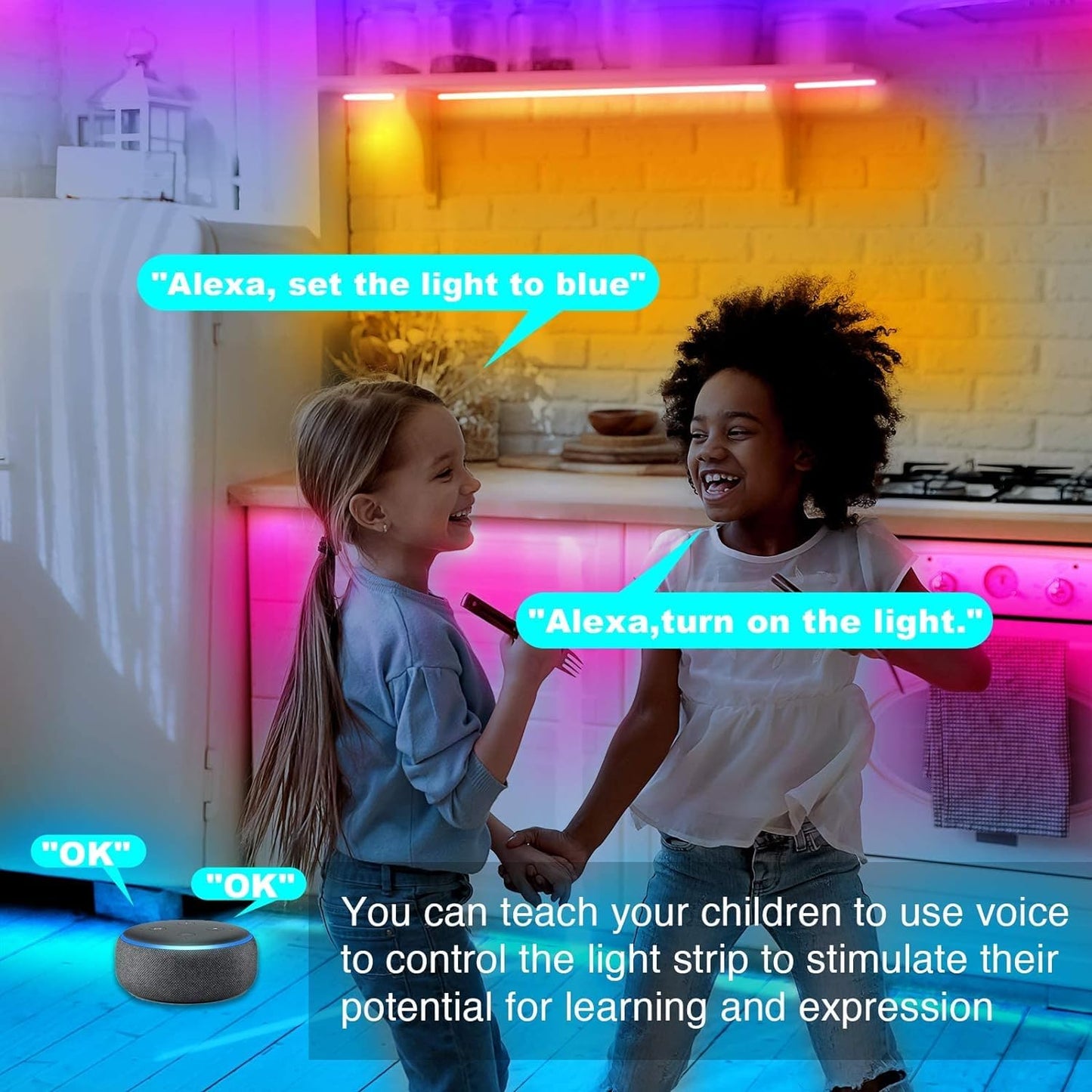 dalattin Smart WiFi Led Lights 130ft, Work with Alexa Google Assistant, APP Voice Remote Control Led Strip Lights RGB Color Changing Music Sync Led Lights for Bedroom Valentine (2 Rolls of 65.6ft)