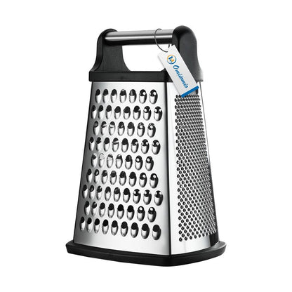 OIM Omiiomio Professional Cheese Grater - Stainless Steel, XL Size, 4 Sides - Perfect Box Grater for Parmesan Cheese, Vegetables, Ginger - Dishwasher Safe - Black