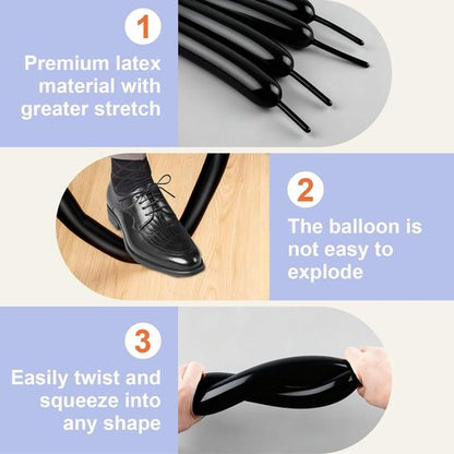 260 PCS Black Balloons - Premium Long Skinny Latex for Twisting, Weddings & Birthday Parties