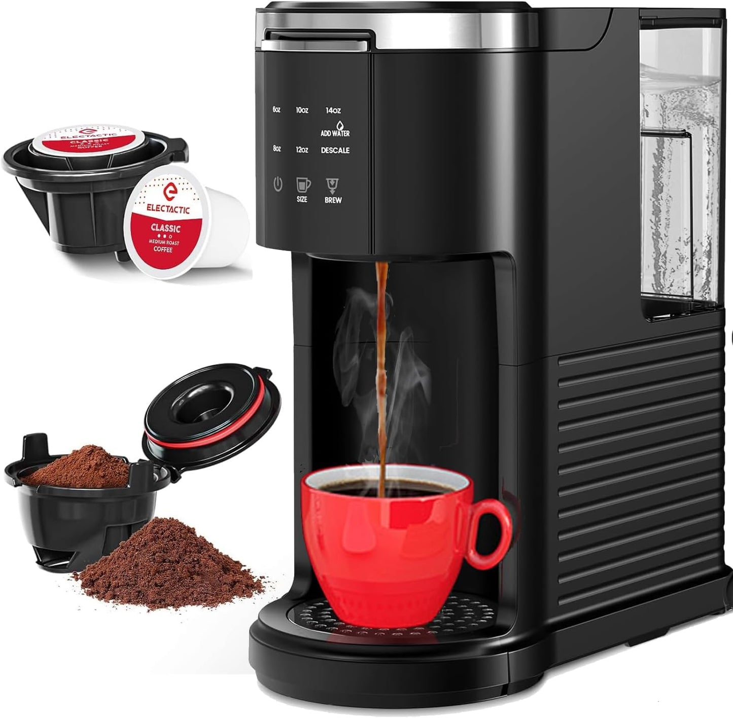 2 1 40 Oz 5 6-14 Oz, Electactic Single Serve Coffee Maker, in Kcup Pod & Ground Coffee Brewer, Removable Water Tank