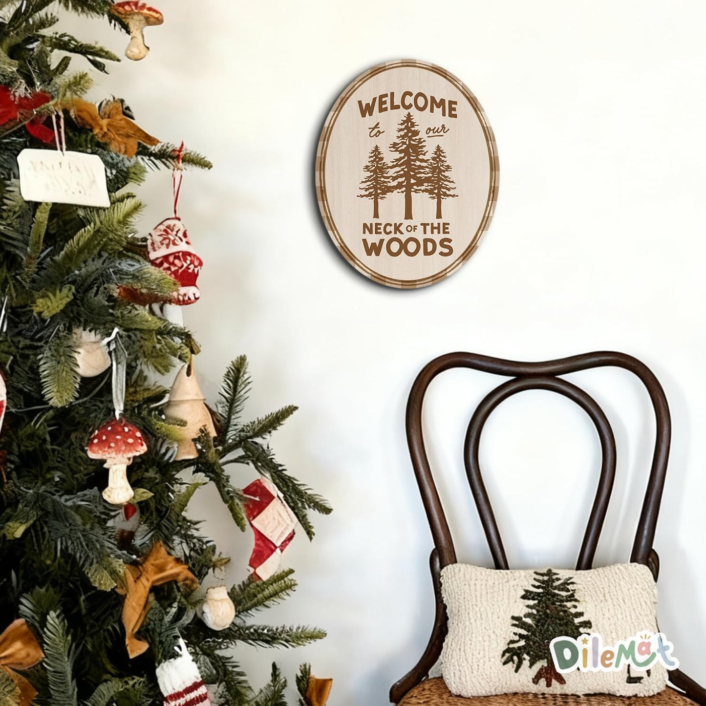 Dilemat Rustic Cabin Wall Art Decor, Welcome to Our Neck of the Woods Oval Wall Art, Retro Nature Farmhouse Lake House Wooden Sign Hanging Decor for Home Bedroom Living Room,8x10 Inch