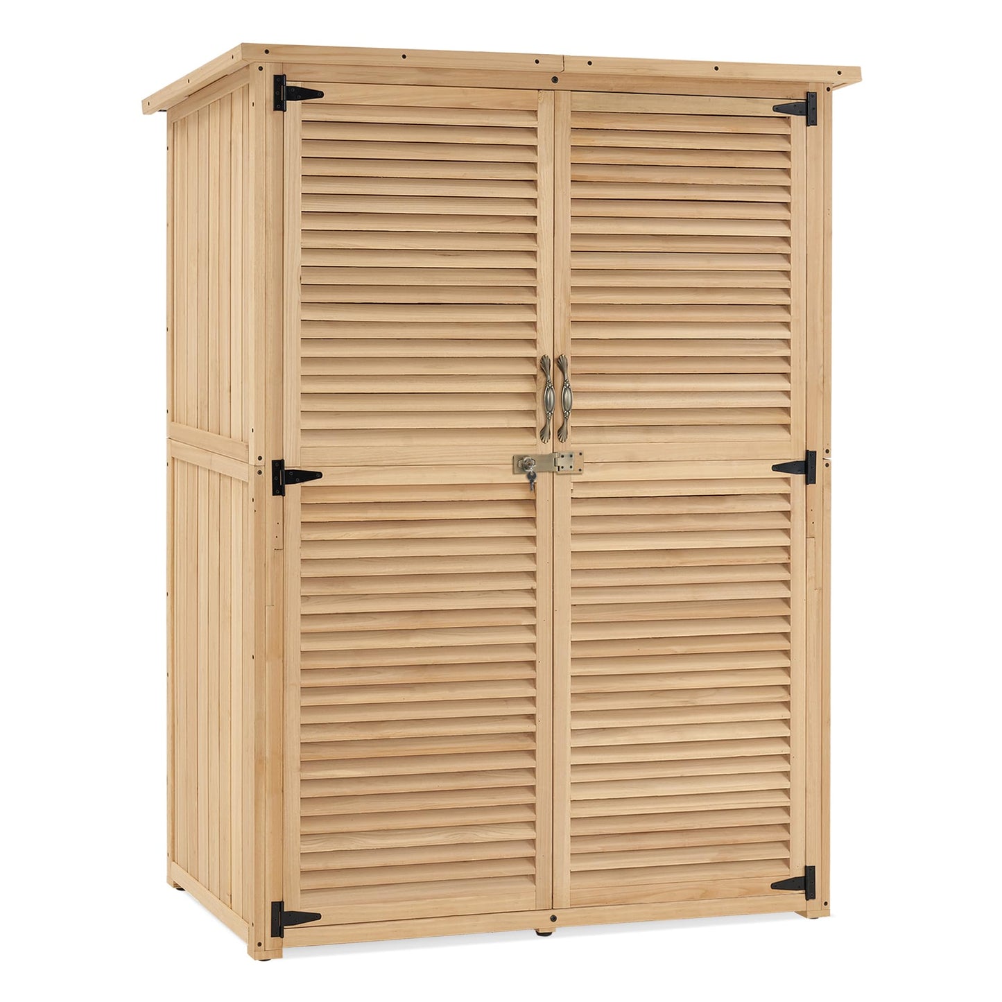 MCombo Outdoor Storage Cabinet, Wooden Storage Shed with Latch, Outside Garden Tool Shed with 2 Doors for Patio Yard Lawn, 1900 (Natural, Large)