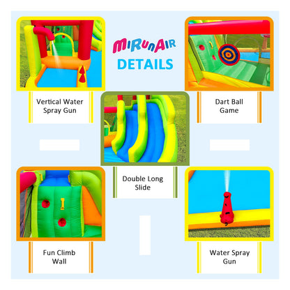 MIRUNAIR Inflatable Bounce House with Slides, Inflatable Water Slide for Kids Backyard, Bounce Water Prak with Air Blower, Splash Pool, Water Cannon, Climbing Wall, Outdoor Backyard Water Park