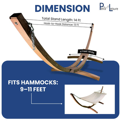 Petra Leisure 14 Ft. Wooden Arc Hammock Stand. 450 LB Capacity. Teak Stain Finish