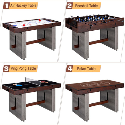 4-in-1 Combo Game Table – 55" Multi-Game Table with Foosball, Electric Air Hockey (Powerful 700mA Motor), Ping Pong & Poker – Great for Home & Game Room Fun