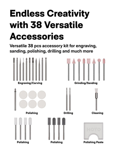 HOTO SNAPBLOQ R-A04 Mini Rotary Tool Kit, Cordless or Corded, Brushless Precision Engraving Pen, 22000RPM Variable Speed, 38 Accessories for 3D Printer Sanding, Polishing, Drilling, Carving DIY Craft