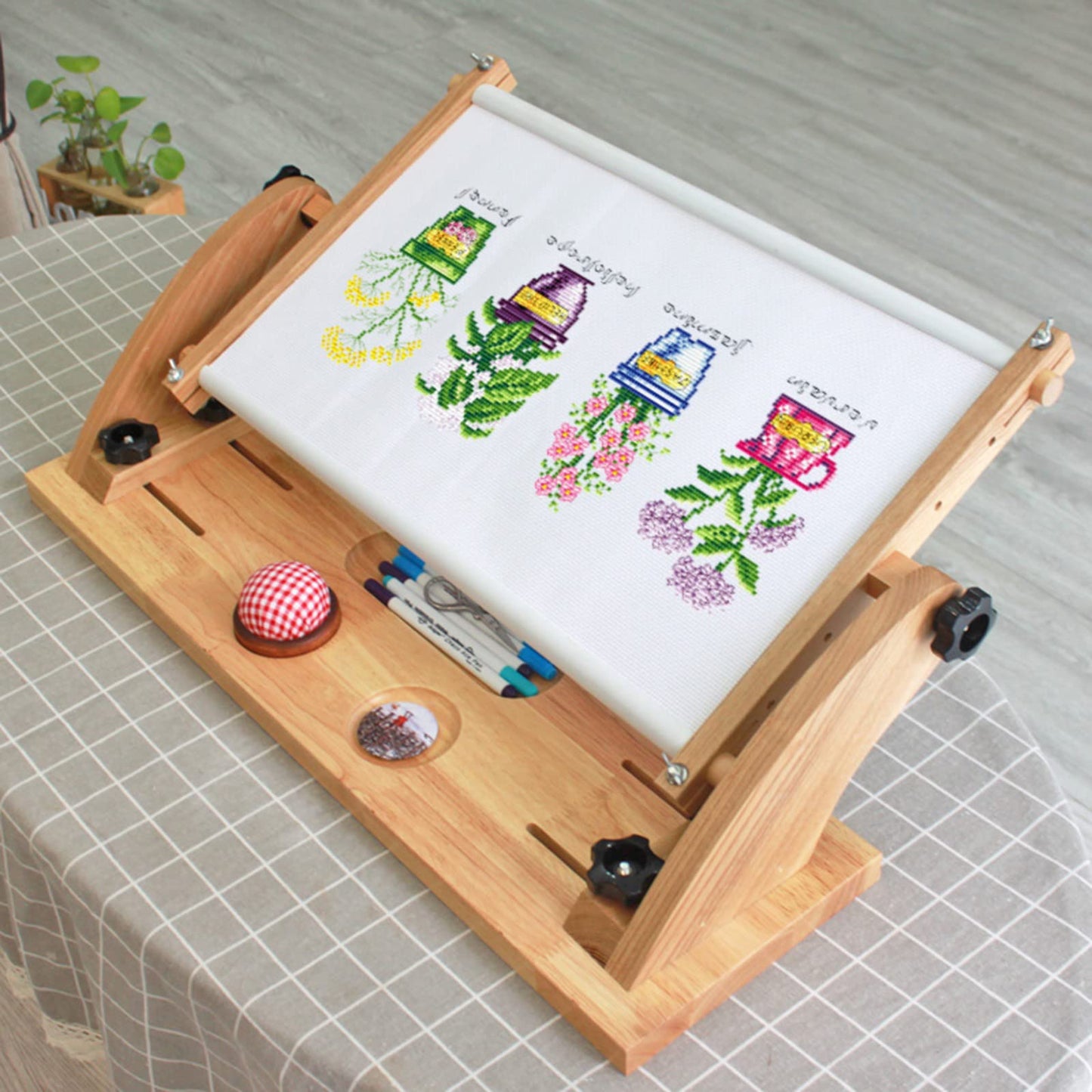 Adjustable Embroidery Stand, Wood Tapestry Cross Stitch Embroidery Frame Holder, Desktop Rotating Embroidery Kit Lap Frame, for DIY Craft Thread Sewing