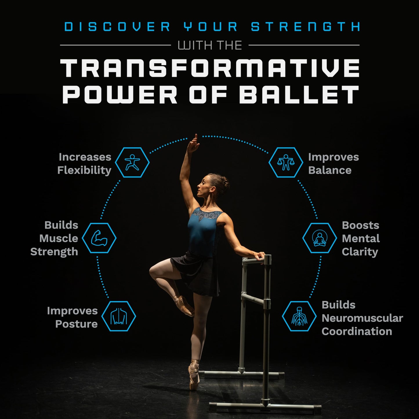 VITA Barre Portable Freestanding Double Ballet Barre, Extreme, 10 Ft Bars, Teal, Steel | Fixed Height, Made in USA, Home or Gym Exercise Equipment for Kids & Adults | Dance, Fitness, Pilates