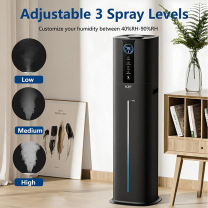 KZF 9L Smart Humidifiers for Bedroom Large Room, 2.3Gal Cool Mist Top Fill Diffuser App & Remote Control, 3 Mist Modes, Quiet Humidifier for Home Office Plant (9L Black App)