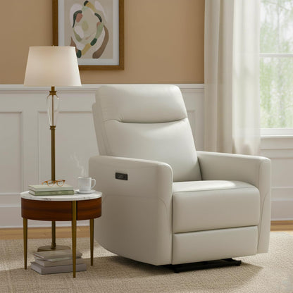 CHITA Leather Power Recliner Chair for Adults, Electric Wall Hugger Recliner for Small Spaces, Modern Living Room and RV Recliner Chair with Power Headrest & Charging Ports, Creamy Grey