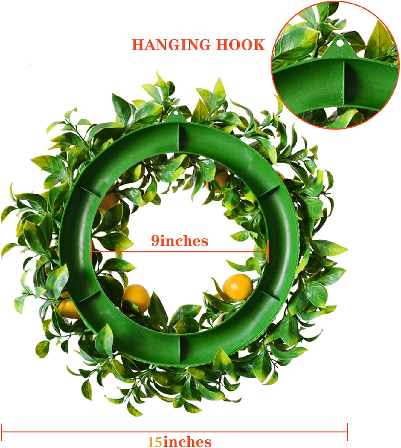 Mr. Bom 15 Inch Artificial Lemon Wreath - Boxwood for Front Door, Spring Summer Holiday Decoration, Indoor Outdoor Use