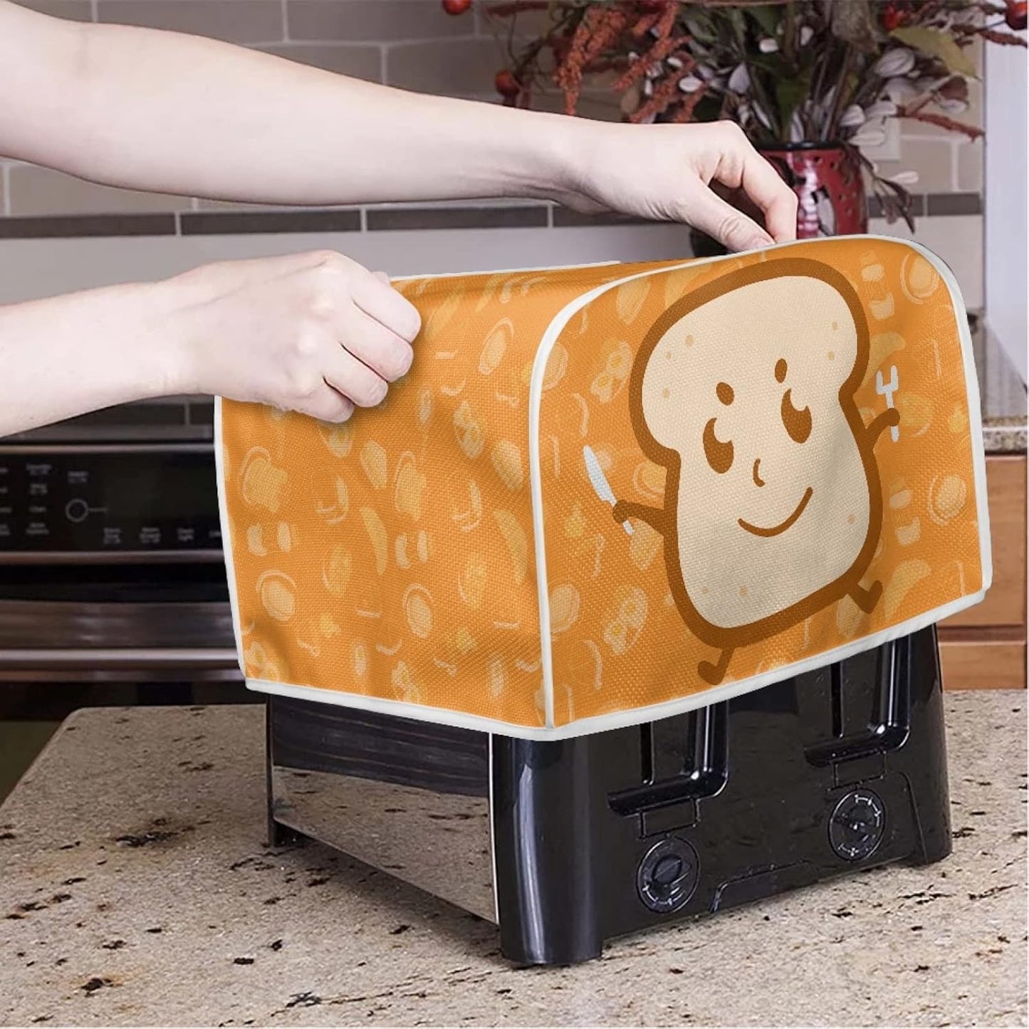 Cartoon Toaster Design 4 Slice Cover, Decorative Small Kitchen Appliance Dust and Fingerprint Protection