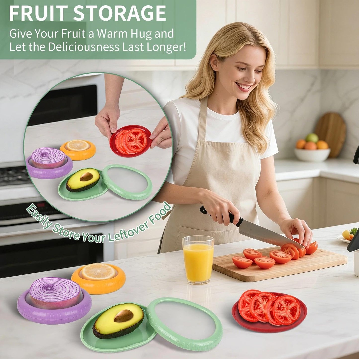 AWLGAK Avocado Saver Set of 4 Silicone Stretch Food Storage Pods, Reusable Produce Saver Containers for Fridge,Onion Keeper Lemon Tomato Vegetable Fresh Keeper