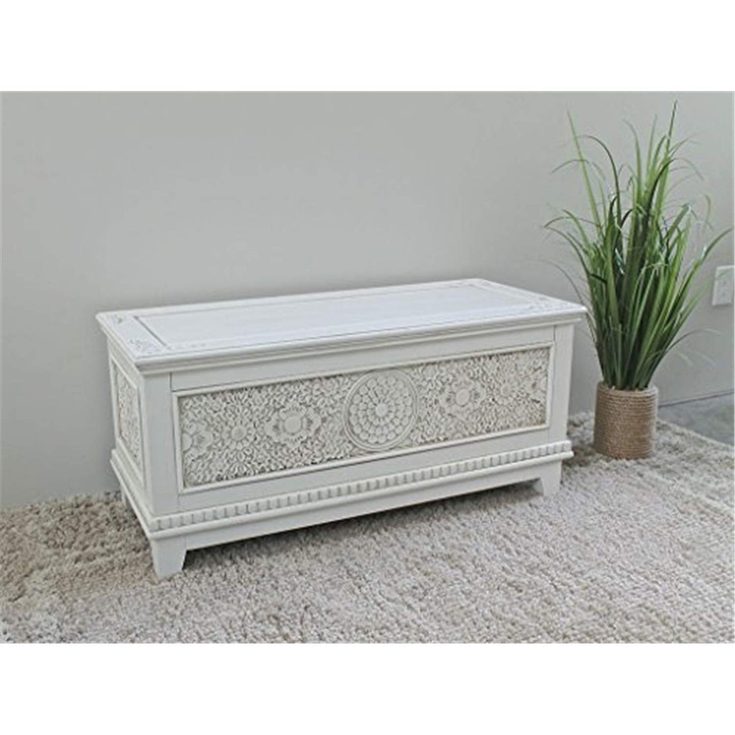 International Caravan Furniture Piece Windsor Carved Wood Trunk