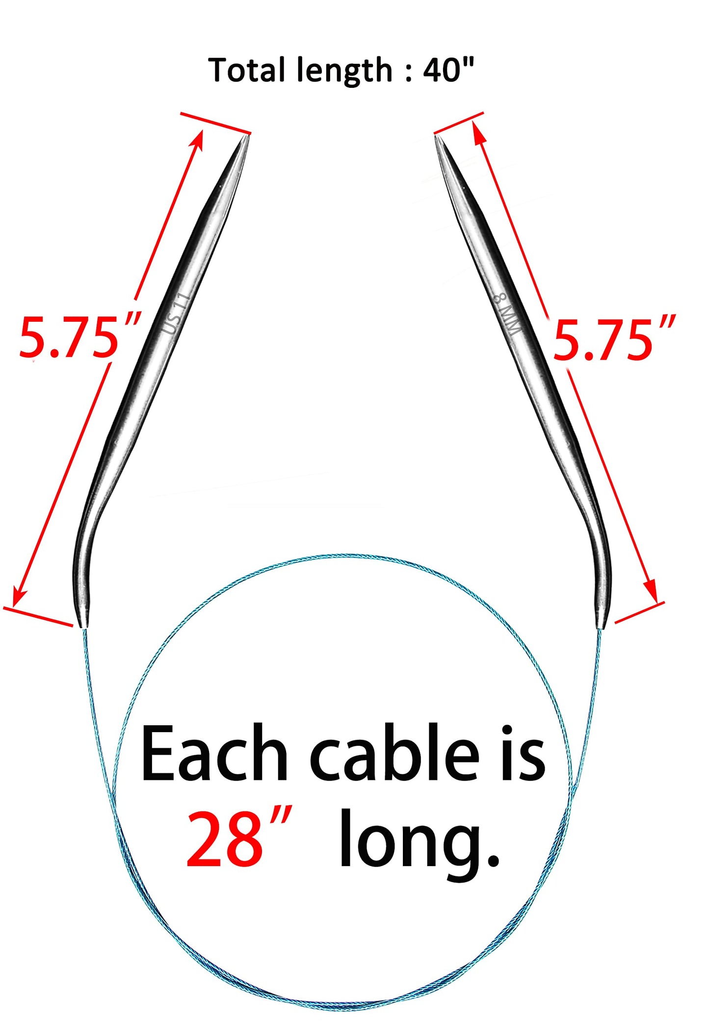 Circular Knitting Needles Set 6 Pairs 40 Inch (100 cm) Stainless Steel Round Needles for Magic Loop Sizes 15 11 9 7 4 1.5 Long Cable for Blankets Sweaters Scarves for Beginners & Knitters