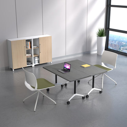 Folding Conference Table with Wheels, Flip Top Conference Room Table, Modular Mobile Training & Meeting Room Table Set, Space Saving Nesting Office Boardroom Desk for 6-12 Person, Set of 2/4/6/8