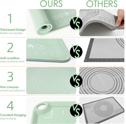 Countertop Silicone Pastry Mat, Non Slip Dough Mat with Measurements and Raised Edges, Food Grade Silicone Baking Mat