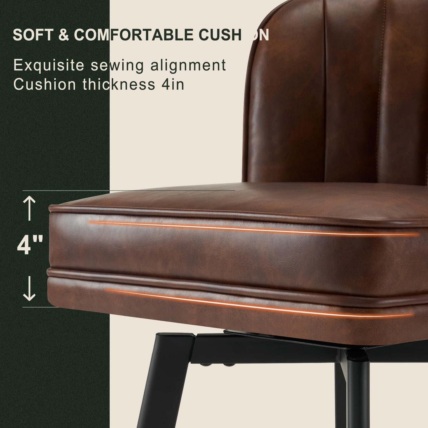 SAECKBERG Swivel Counter Height Bar Stools Set of 3, 26'' Modern Barstools with Backs and Metal Legs, Upholstered Bar Chairs, Faux Leather Brown Stools for Kitchen Island Chairs