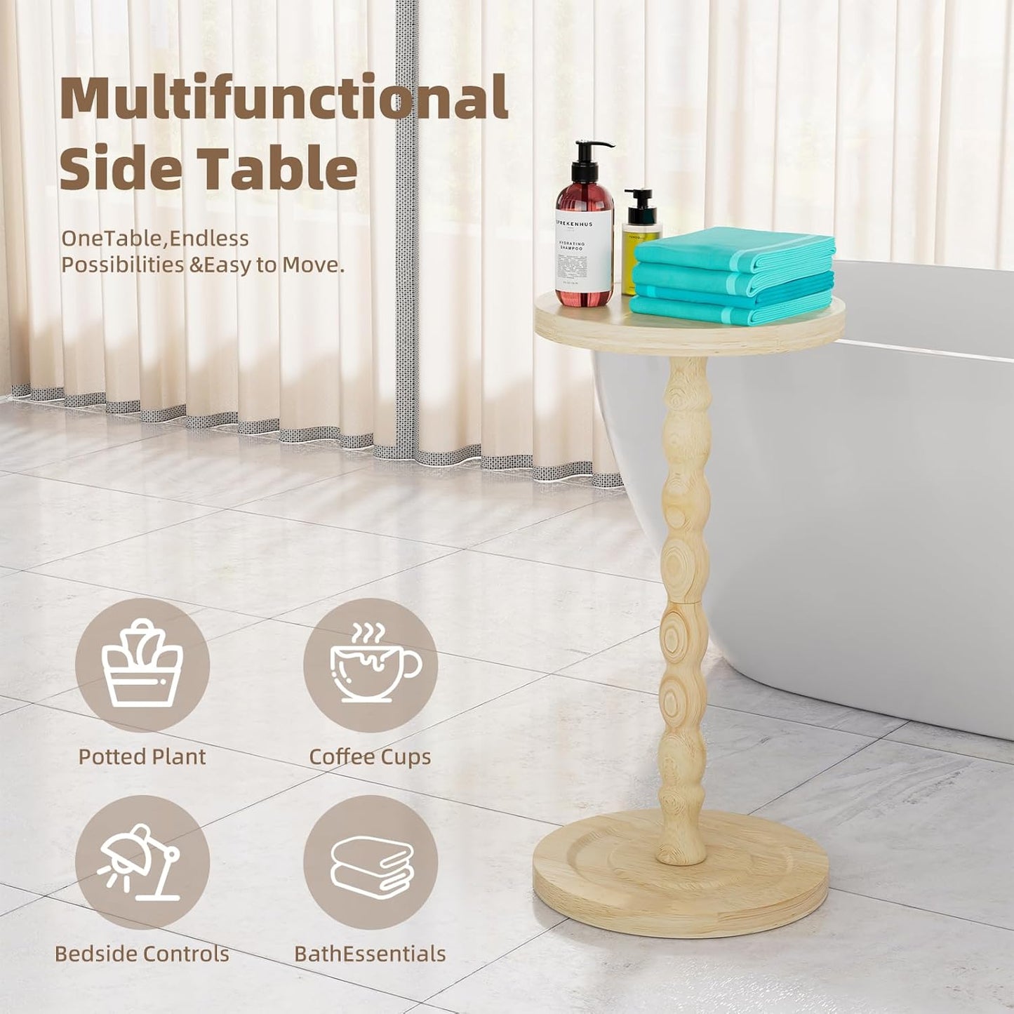Simple Trending Round Side Table, Small Drink Table, Beside End Table with Pedestal Accent, Coffee Table for Small