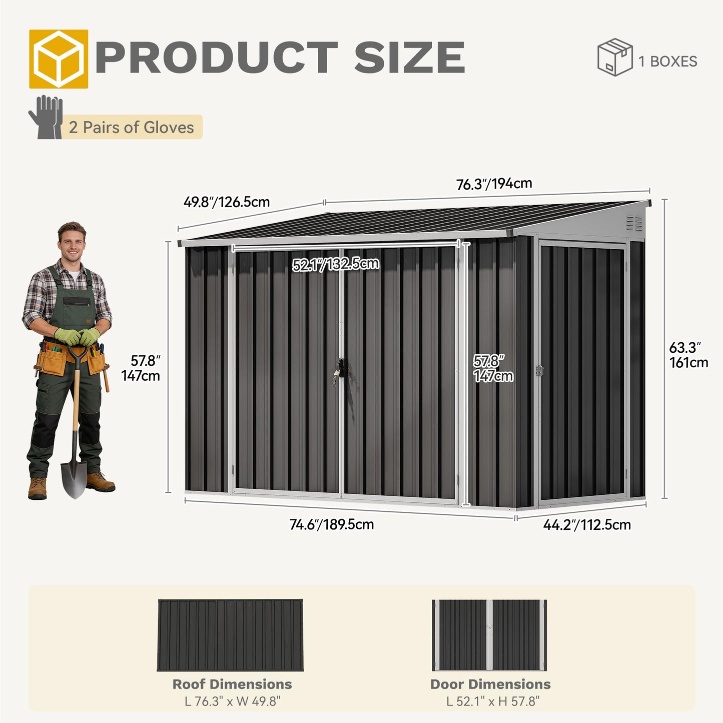 DWVO 7x4 FT Outdoor Weatherproof Storage Shed, Secure Metal Bike Shed w/Lockable Entry, Garden Storage Solution for Lawn Equipment, Tools, Waste Bin, Dark Gray